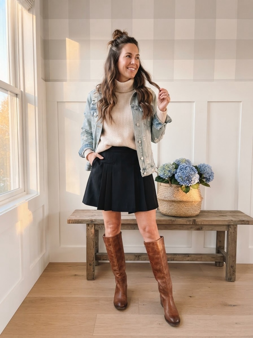 LOFT Black Pleated Mini Skirt with A-Line Flair